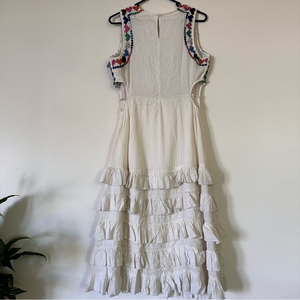 Boho Ethnic Multi color Embroidery Maxi Dress with Frills/ M/ Summer/Festival - Picture 7 of 7